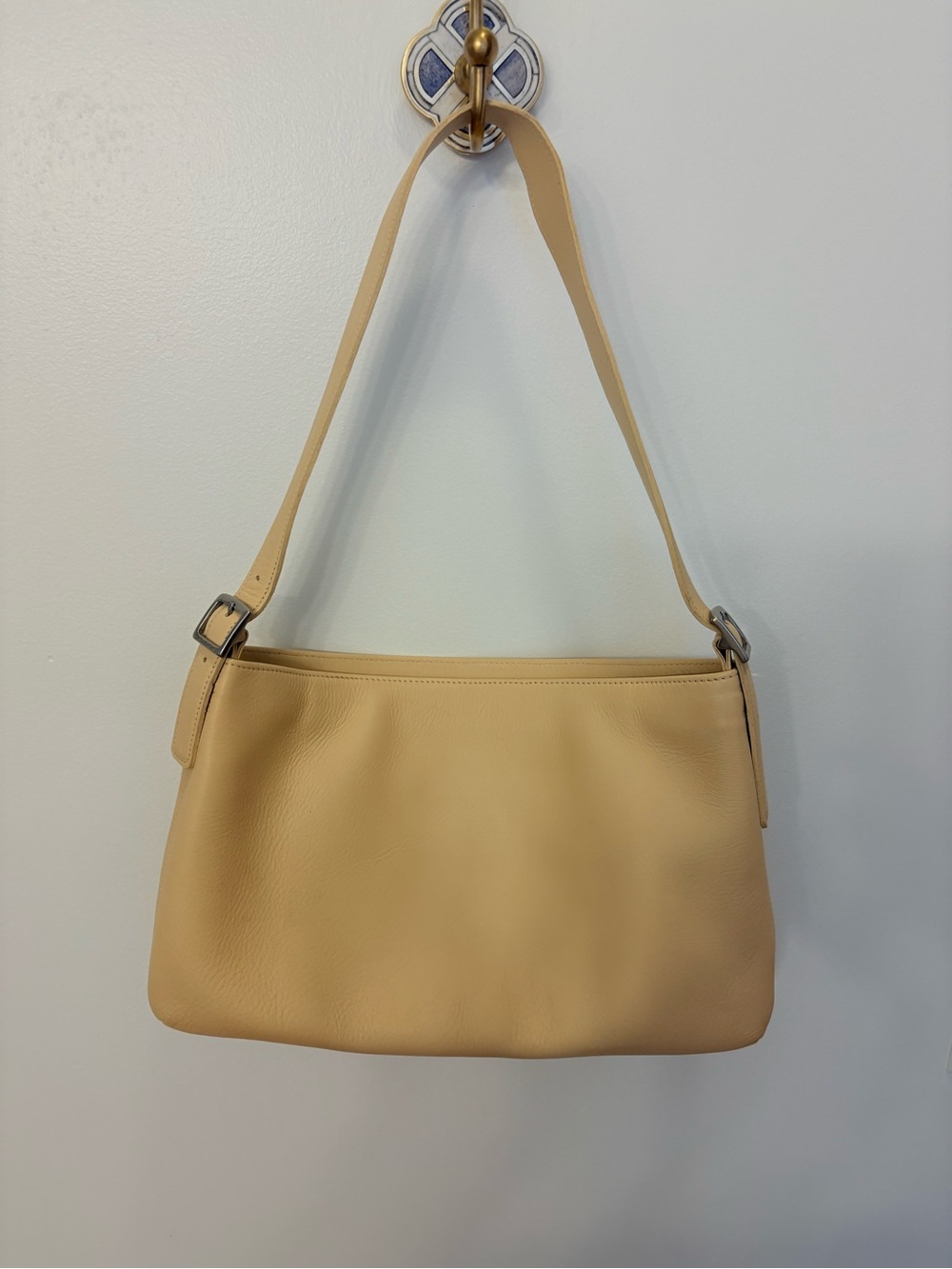 Vintage Coach 9407 East West Slim Shoulder Bag Desert Cream Leather Y2K